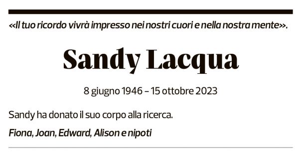 Annuncio funebre Sandy Lacqua