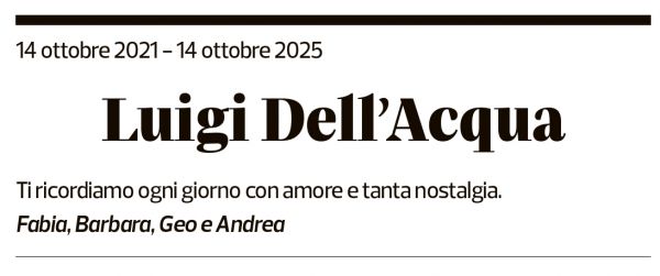 Annuncio funebre Luigi Dell'acqua