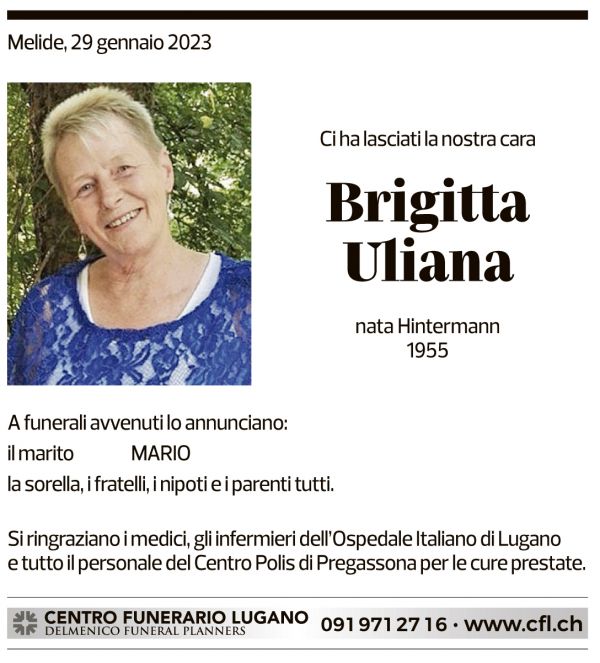 Annuncio funebre Brigitta Uliana