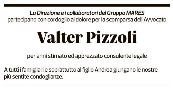 Annuncio funebre Valter Enrico Pizzoli