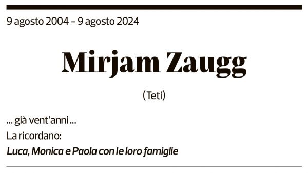 Annuncio funebre Mirjam Zaugg