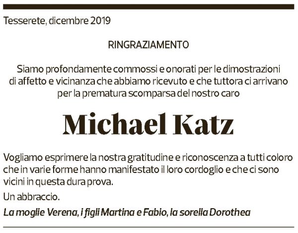 Annuncio funebre Michael Katz