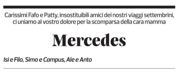 Annuncio funebre Mercedes Soragni