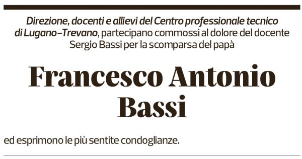 Annuncio funebre Francesco Antonio Bassi