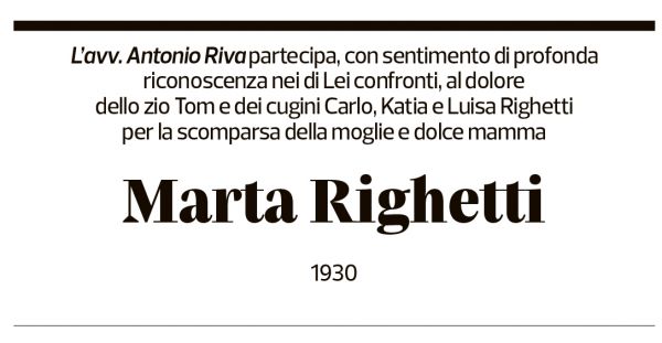 Annuncio funebre Marta Righetti