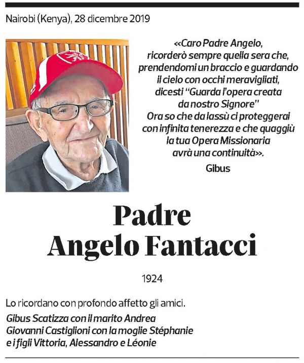Annuncio funebre Angelo Fantacci