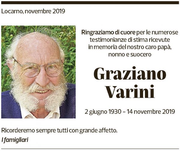 Annuncio funebre Graziano Varini