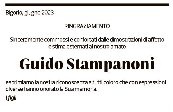 Annuncio funebre Guido Stampanoni