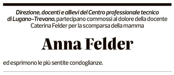 Annuncio funebre Anna Felder