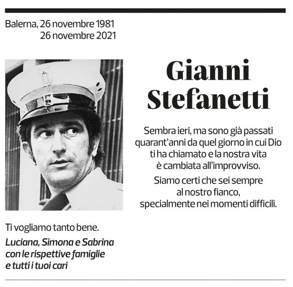 Annuncio funebre Gianni Stefanetti