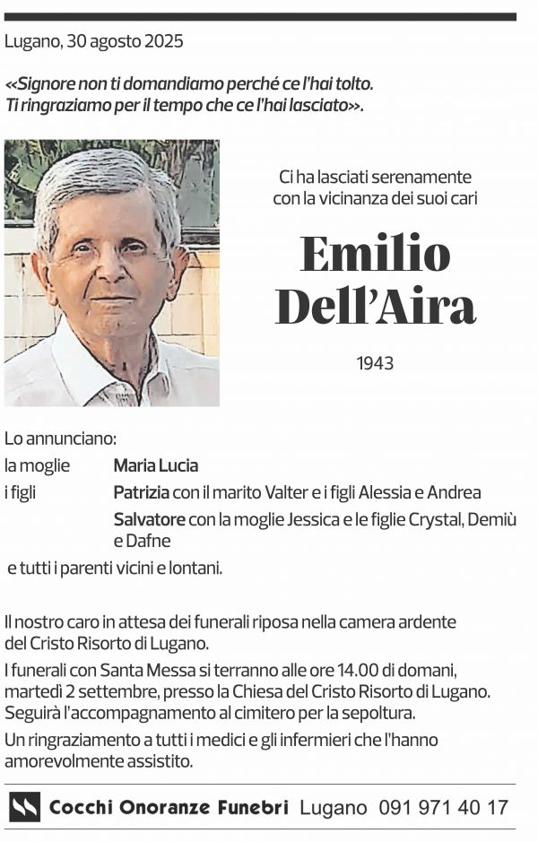 Annuncio funebre Emilio Dell'aira