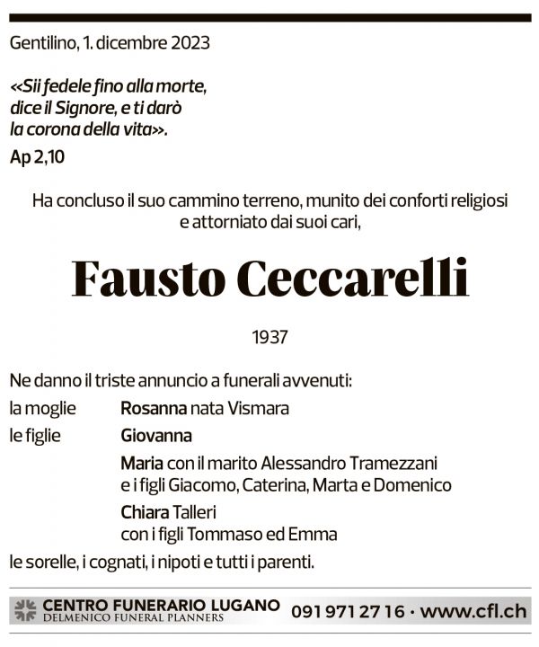 Annuncio funebre Fausto Ceccarelli