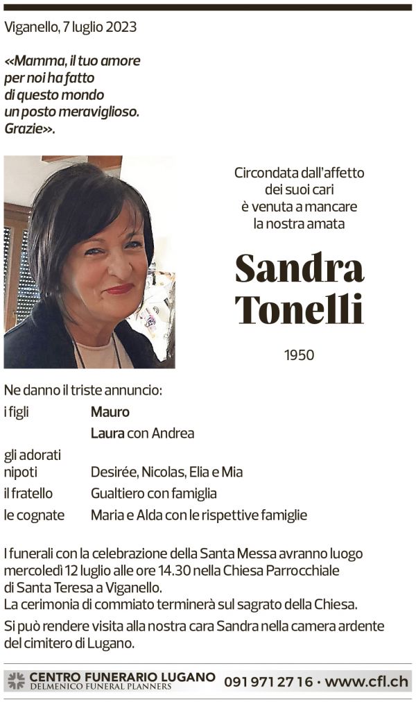 Annuncio funebre Sandra Tonelli