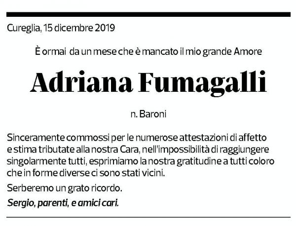 Annuncio funebre Adriana Fumagalli
