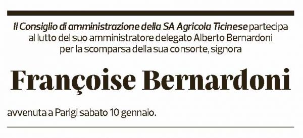 Annuncio funebre Françoise Bernardoni