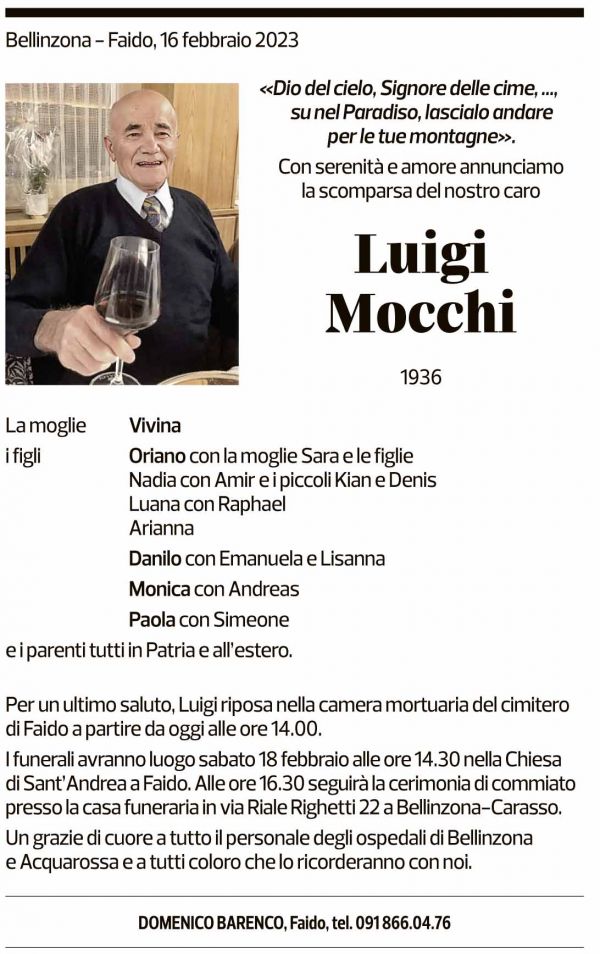 Annuncio funebre Luigi Mocchi