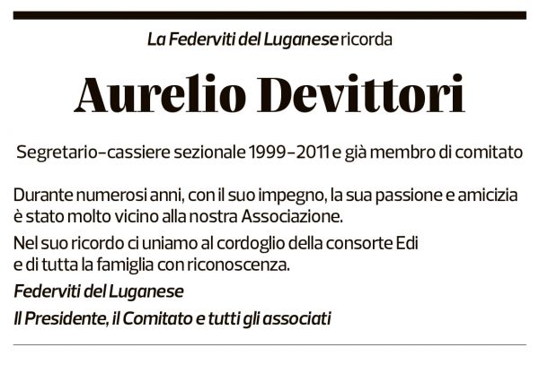 Annuncio funebre Aurelio Devittori