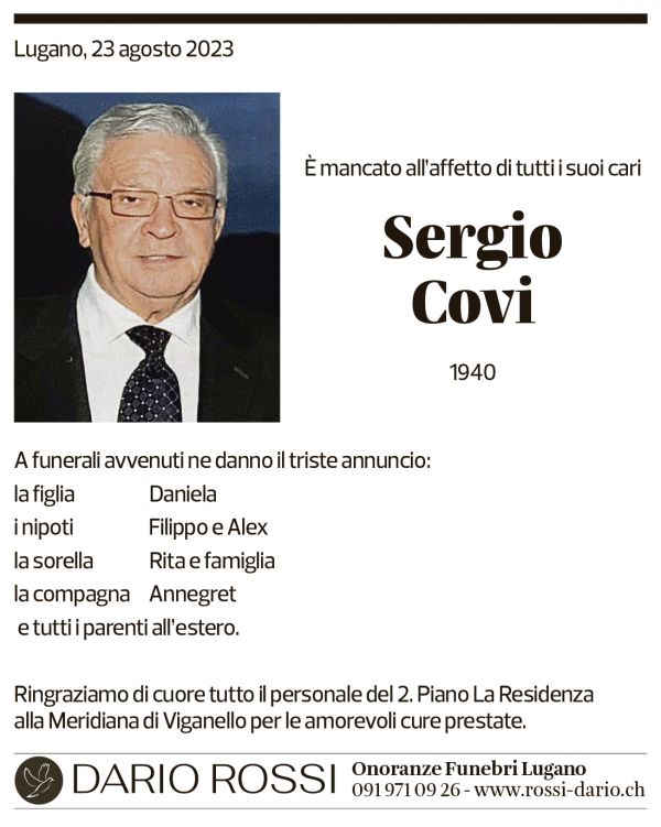 Annuncio funebre Sergio Covi