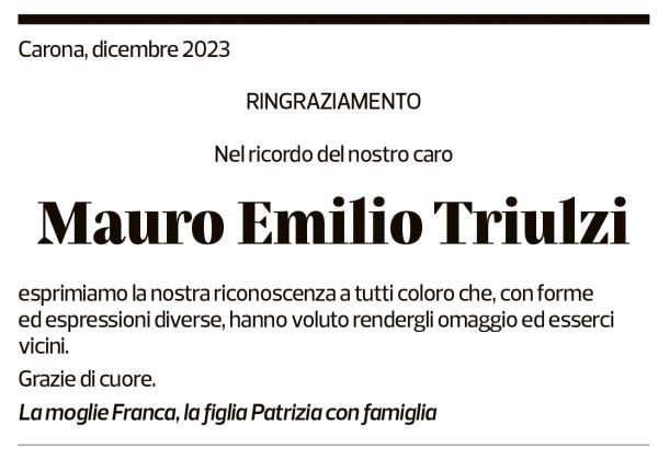 Annuncio funebre Mauro Emilio Triulzi