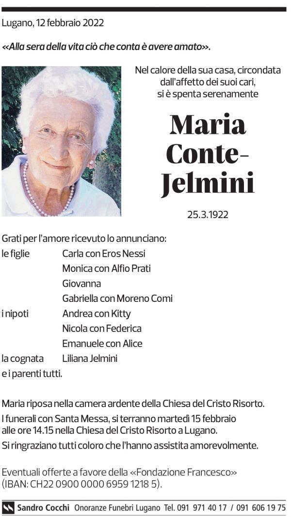 Annuncio funebre Maria Conte-jelmini