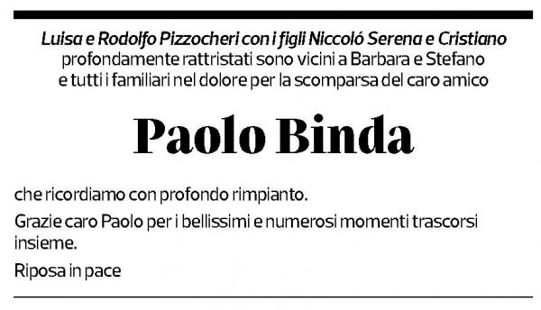 Annuncio funebre Primo Paolo Binda