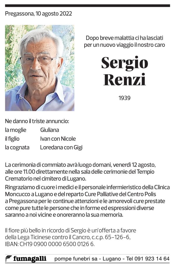 Annuncio funebre Sergio Renzi