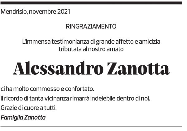 Annuncio funebre Alessandro Zanotta