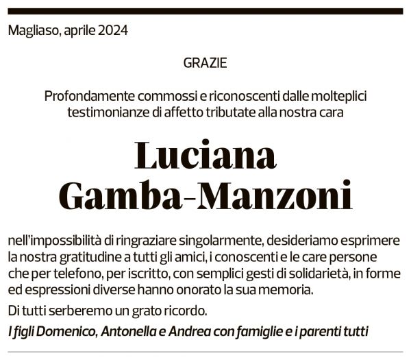 Annuncio funebre Luciana Gamba-manzoni