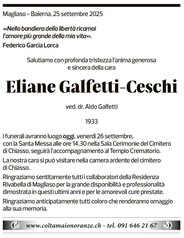Annuncio funebre Eliane Galfetti-ceschi