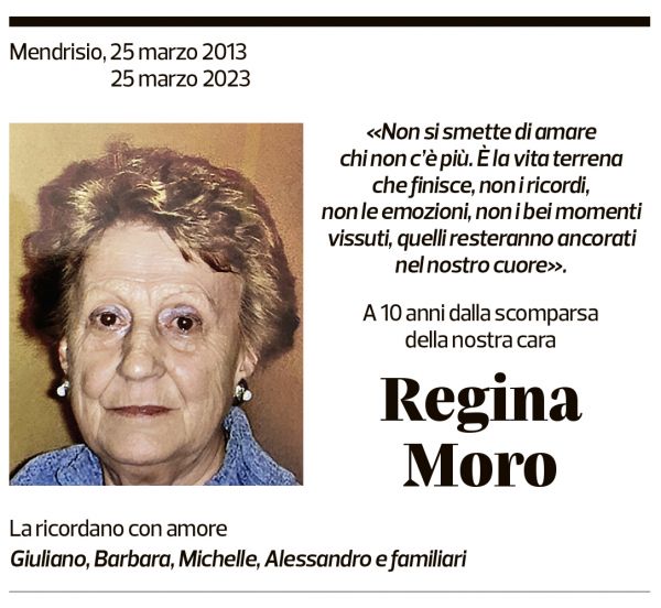 Annuncio funebre Regina Moro