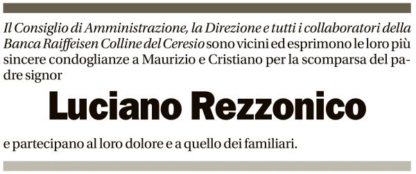 Annuncio funebre Luciano Rezzonico