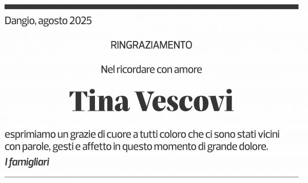 Annuncio funebre Tina Vescovi