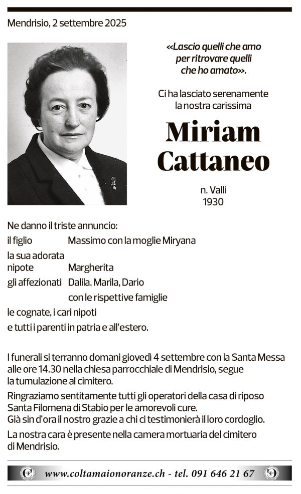 Annuncio funebre Miriam Cattaneo