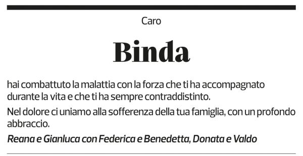 Annuncio funebre Primo Paolo Binda