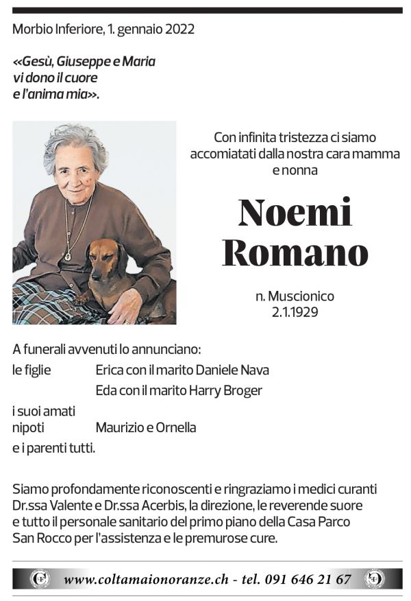 Annuncio funebre Noemi Romano