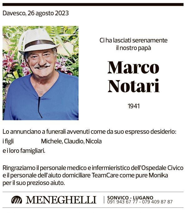 Annuncio funebre Marco Notari