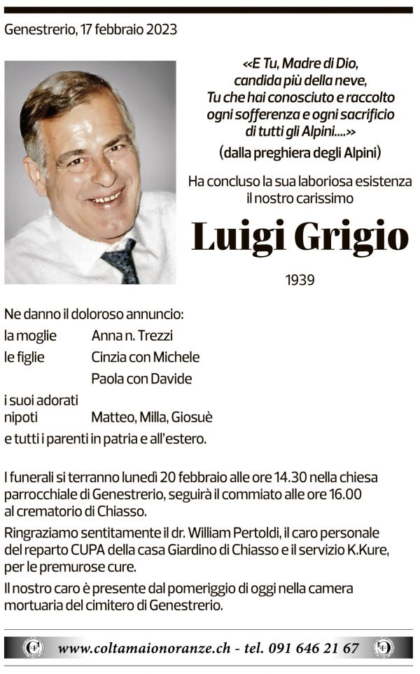 Annuncio funebre Luigi Grigio