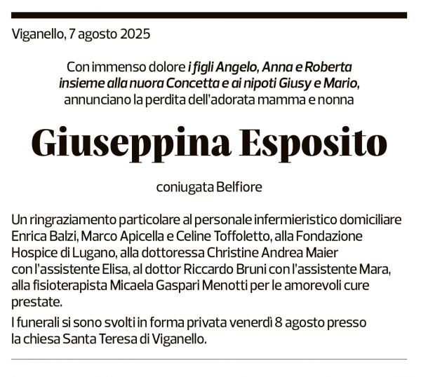 Annuncio funebre Giuseppina Esposito