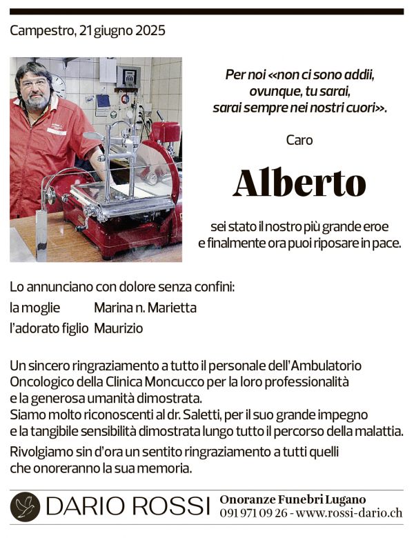 Annuncio funebre Alberto Quadri