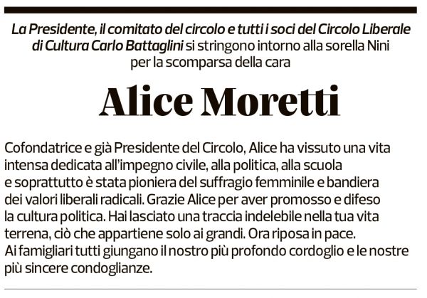 Annuncio funebre Alice Moretti