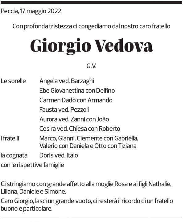 Annuncio funebre Giorgio Vedova