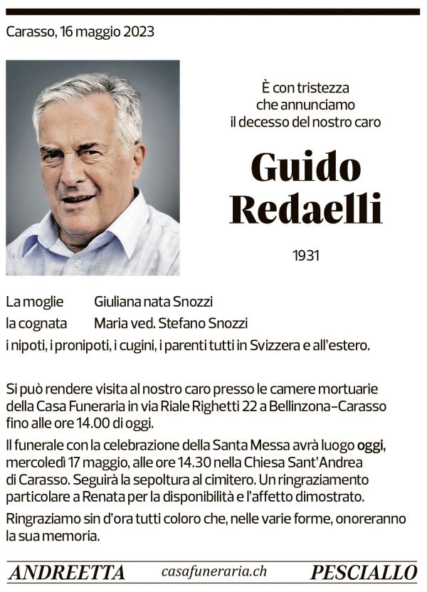 Annuncio funebre Guido Radaelli