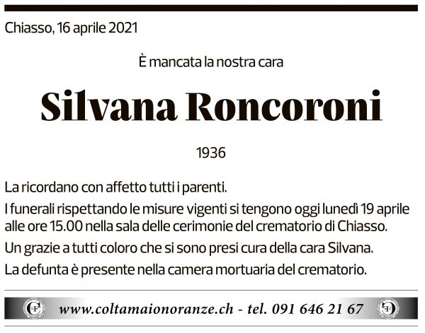 Annuncio funebre Silvana Roncoroni