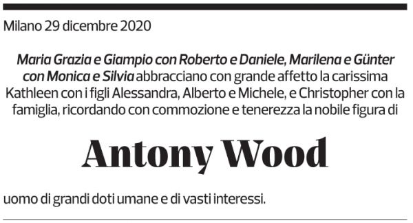 Annuncio funebre Antony Wood