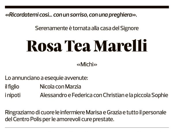 Annuncio funebre Rosa Tea Marelli