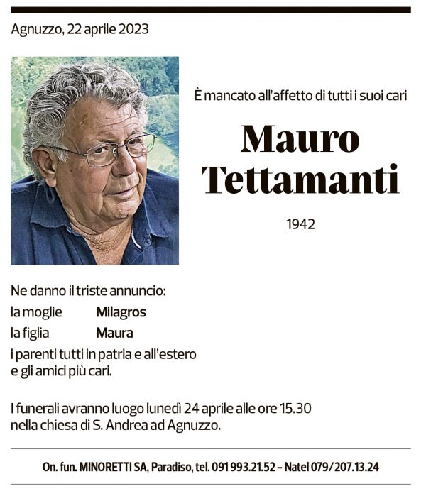 Annuncio funebre Mauro Tettamanti