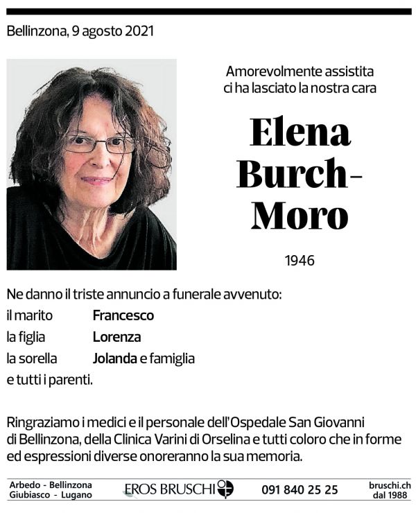 Annuncio funebre Elena Burch-moro