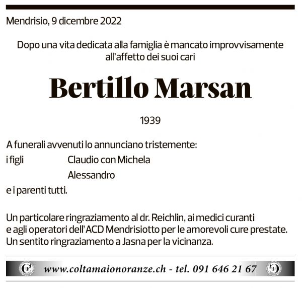 Annuncio funebre Bertillo Marsan