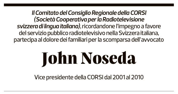 Annuncio funebre John Noseda