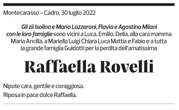 Annuncio funebre Raffaella Rovelli